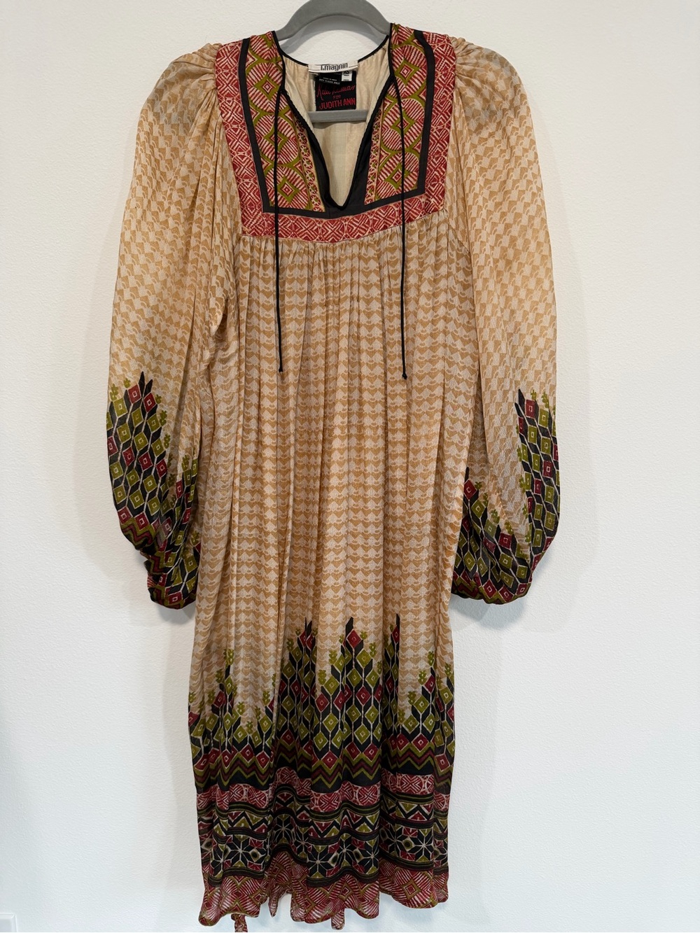 Ritu Kumar for Judith Ann Vintage Silk Block Print Dress XS - Picture 2 of 8
